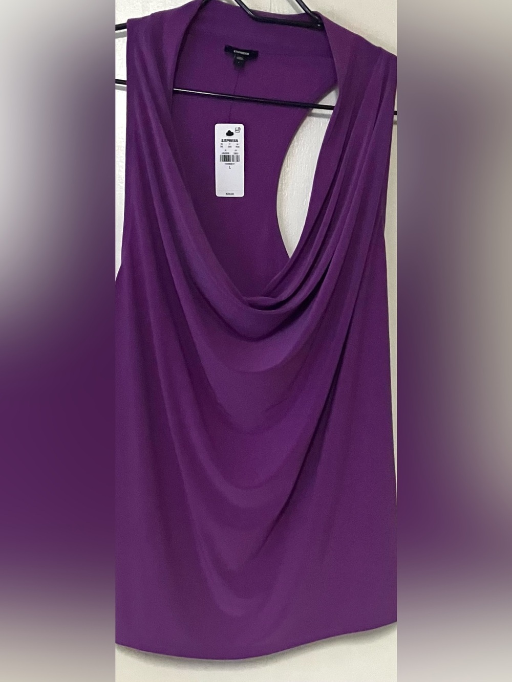 Express Vibrant Purple Cowl Neck Sleeveless Top: Large - Picture 3 of 5
